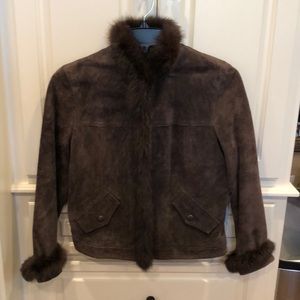 REVUE Leather (Suede) Jacket w/ rabbit fur trim
